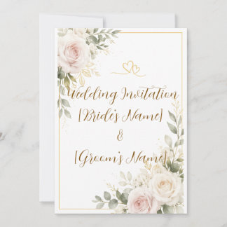 Invitación Rosas Elegantes Rosa Claro y Marfil Bodas de Oro F