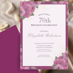Invitación Rosas Elegantes Rosa Oscuro Cumpleaños 70 de Mujer