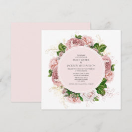 Invitación Rosas Elegantes Rosadas Flor Blanca Boda
