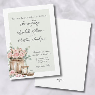 Invitación Rosas Elegantes Rústicas en Tarros de Mason para B