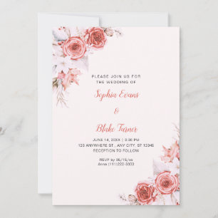 Invitación Rosas Elegantes Rústicas Rosa Claro Boda Otoño
