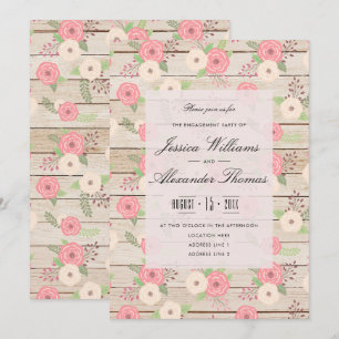 Invitación Rosas Elegantes Sobre Madera para Compromiso