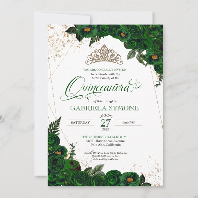 Invitación Rosas elocuentes y elegantes del verde esmeralda:  (Anverso)