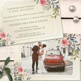Invitación Rosas en Acuarela Foto Post Fiesta de Boda