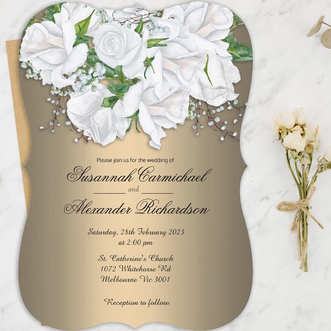 Invitación Rosas en cascada Boda elegante de oro (Subido por el creador)