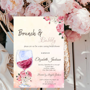 Invitación Rosas en copa de vino en acuarela, Desayuno de nov