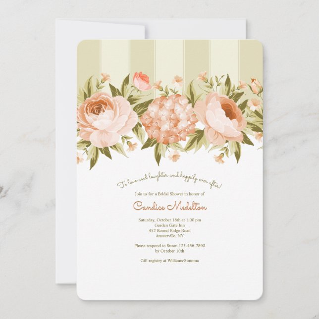 Invitación Rosas en flor y ducha nupcial de Hydrangea (Anverso)