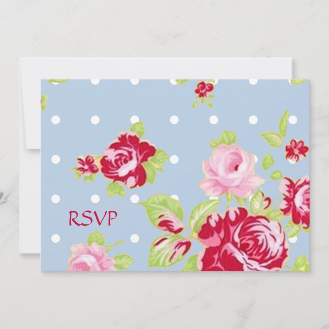 Invitación Rosas En Recepción De Boda Azul RSVP (Anverso)