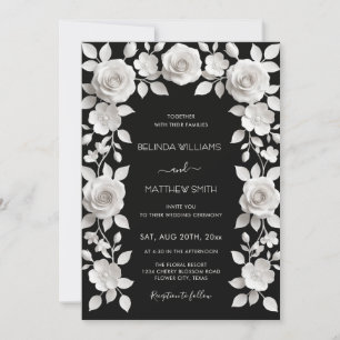 Invitación Rosas en relieve falso en blanco y negro para boda