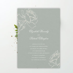 Invitación Rosas en relieve falso verde salvia boda clásica