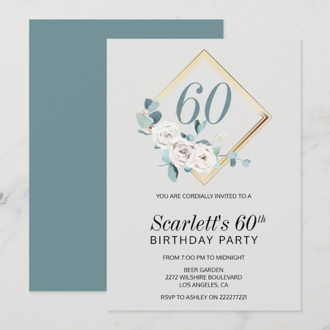 Invitación Rosas en un cumpleaños marco (Anverso / Reverso)