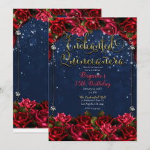 Rosas Encantadas Quinceañera Azul Marino y Dorado