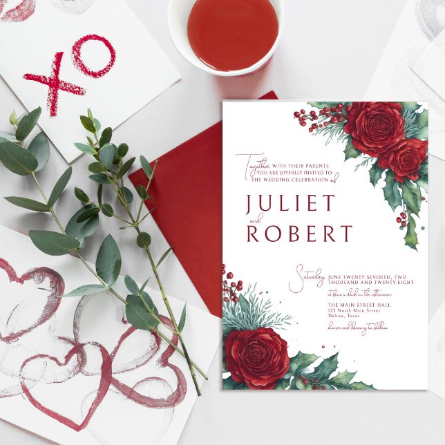 Invitación Rosas encantadores Boda de Navidades Holly Berry I (Subido por el creador)