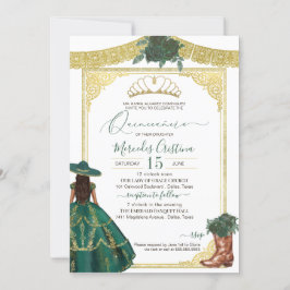 Invitación Rosas Esmeraldas Elegante Charro Occidental Quince