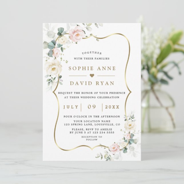 Invitación Rosas etéreos de acuarela dejan Boda de oro (Anverso de pie)