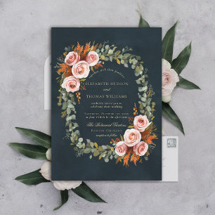 Invitación Rosas Eucalyptus Boda con marco de guata de cobre