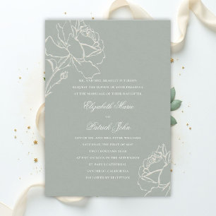 Invitación Rosas Falsamente Relevadas Verde Salvia Boda Forma