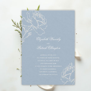 Invitación Rosas Faux Grabadas Azules Boda Clásica Formal
