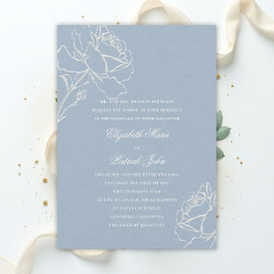Invitación Rosas Faux Grabadas Azules Boda Formal de los Padr