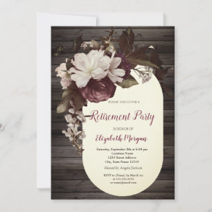 Invitación Rosas Flor de Burdeos Madera Jubilación