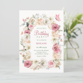 Invitación Rosas flor pastel acuarela cumpleaños