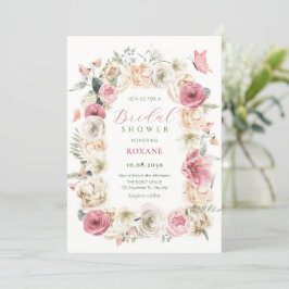 Invitación Rosas flor pastel acuarela ducha de novia