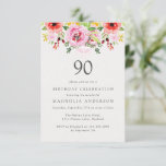 Invitación Rosas Floral 90th Birthday Party<br><div class="desc">Invitar a amigos y familiares a la celebración del cumpleaños con este diseño moderno.</div>
