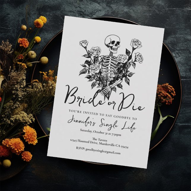 Invitación Rosas Floral Blanco Esqueleto Fiesta de Despedida  (Subido por el creador)