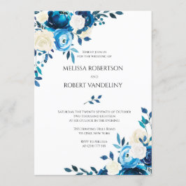 Invitación Rosas Floral Blue invitan a matrimonio naval