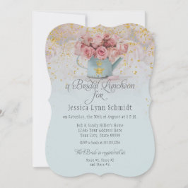 Invitación Rosas Floral Dusty Blue Luncheon de oro de novias