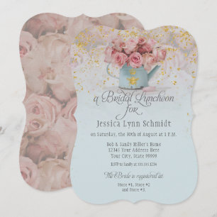 Invitación Rosas Floral Dusty Blue Luncheon de oro de novias