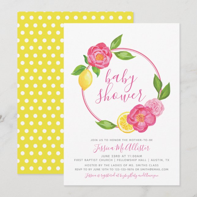 Invitación Rosas florales amarillos de verano Chica Baby Show (Anverso / Reverso)