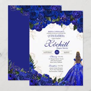 Invitación Rosas florales azules de la realeza elegantes de Q