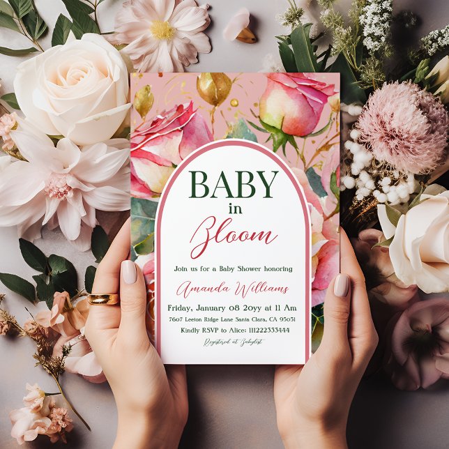 Invitación Rosas florales: bebé rosado en Baby Shower, Chica  (Subido por el creador)