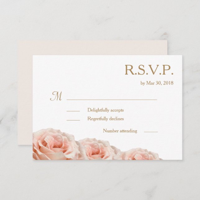 Invitación Rosas Florales Blancas con Rubor Rosa RSVP de Boda (Anverso / Reverso)