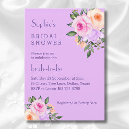 Invitación Rosas Florales Brillantes Lilac Lilac Rosa Calient