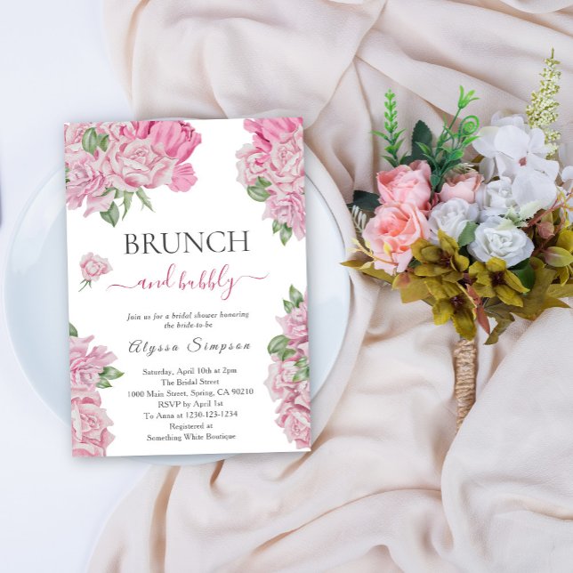 Invitación Rosas florales Brunch y bubbly (Subido por el creador)