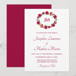 Invitación Rosas florales caídos Boda de monograma