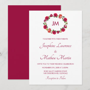 Invitación Rosas florales caídos Boda de monograma