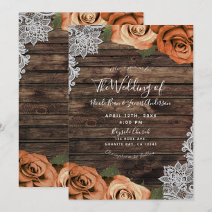 Invitación Rosas Florales con Especia de Naranja Madera Rústi