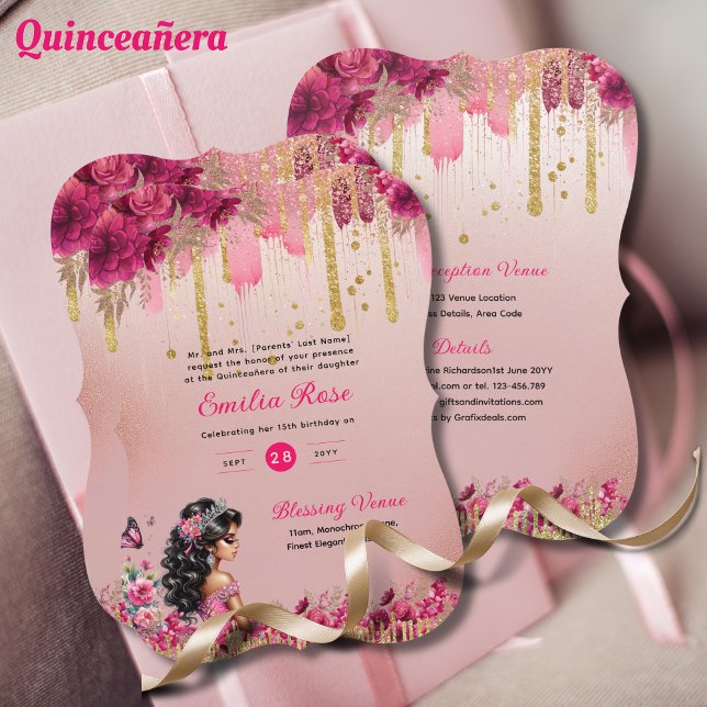 Invitación Rosas florales con vino de Quinceanera PINK Rose G (Subido por el creador)