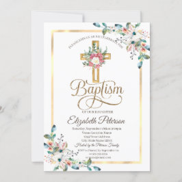 Invitación Rosas florales cruzados Bautismo de marco