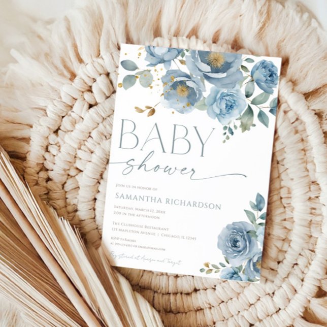 Invitación Rosas florales de color azul turbio bebé ducha (Subido por el creador)