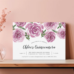 Invitación Rosas florales de color de agua de Borgoña Quincea