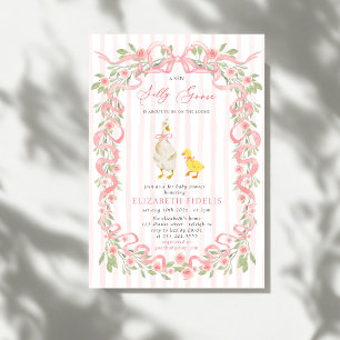Invitación Rosas florales de color rosa y ganso negro