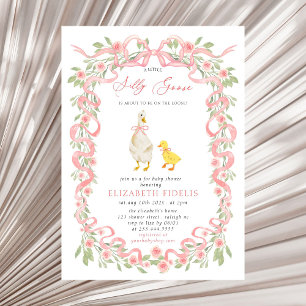 Invitación Rosas florales de color rosa y ganso negro