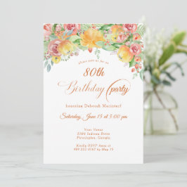Invitación Rosas Florales de Durazno Dulce 80º Aniversario