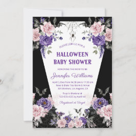 Invitación rosas florales de halloween ducha gótica negra