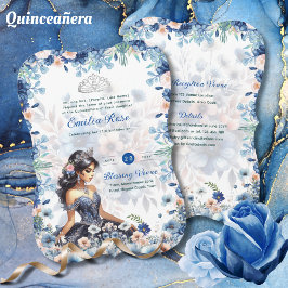 Invitación Rosas florales de la Marina Blue Quinceanera