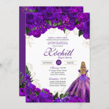 Rosas Florales de Oro Morado Elegante Quinceanera